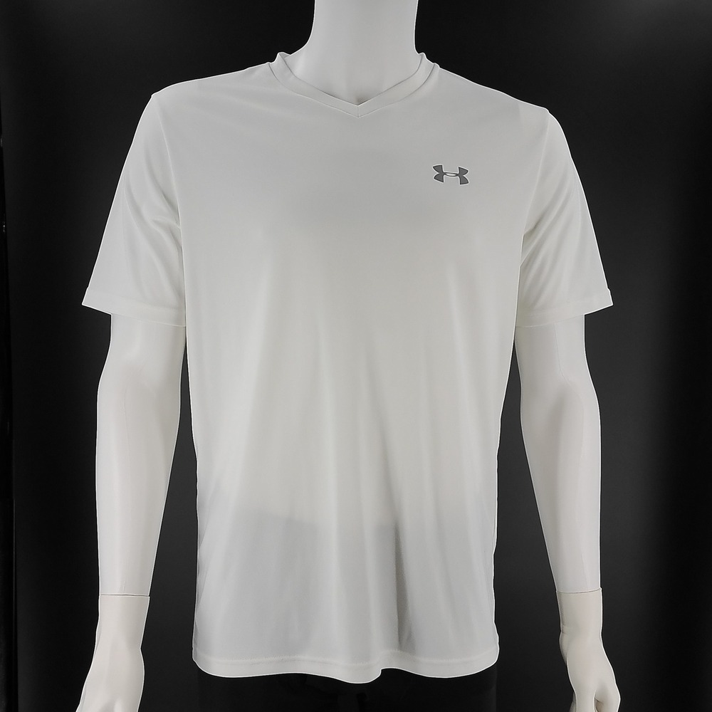 Under Armour Mens HeatGear V-Neck Training Shirt White Large Loose Fit Tee